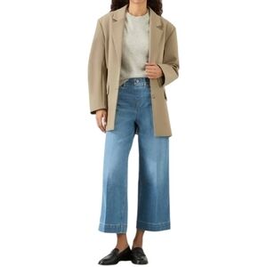 SPANX EveryWear Cropped Wide Leg Jeans L Stonewashed Blue Pull On Slimming NWT